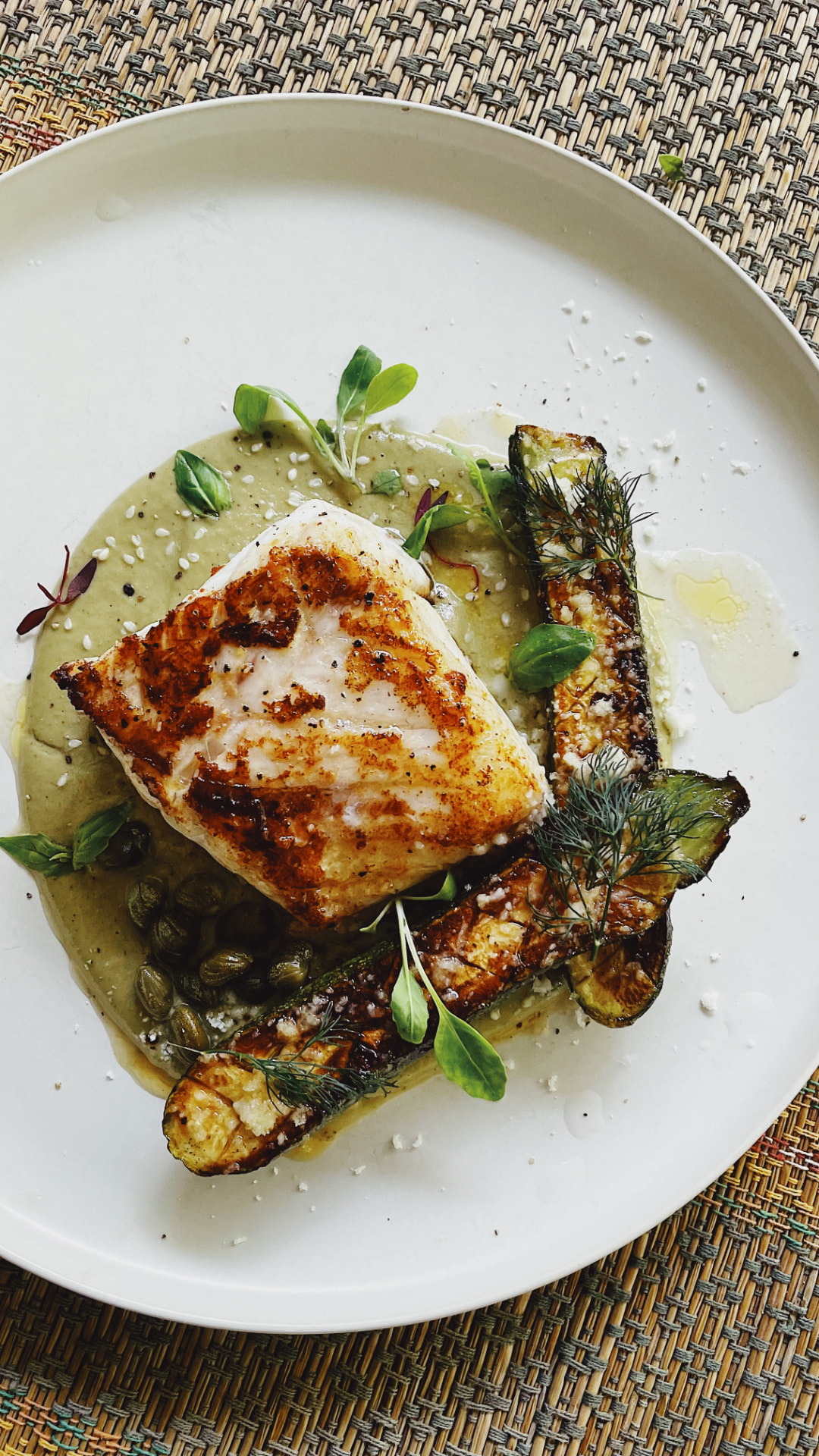 Pan-roasted mahi-mahi prepared by Chef Oliver Brown