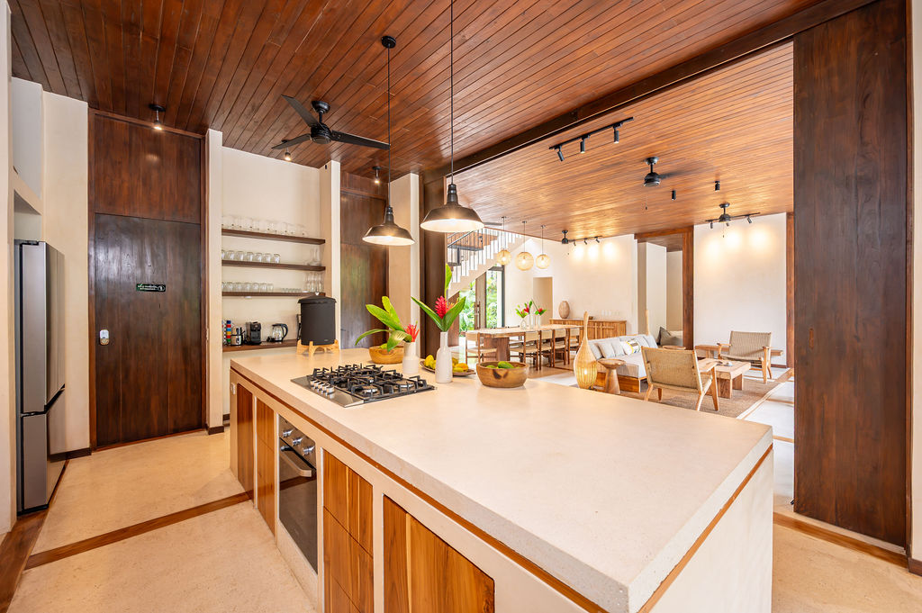 The kitchen island looking through to the dining table